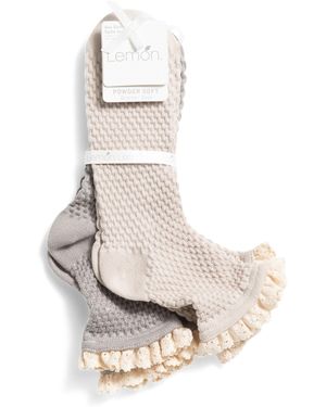 TJ Maxx 2Pk Waffle Textured Crew Socks For Spandex/Polyester - White