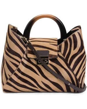 TJ Maxx Leather Large Satchel With Wide Handle, Leather - Brown
