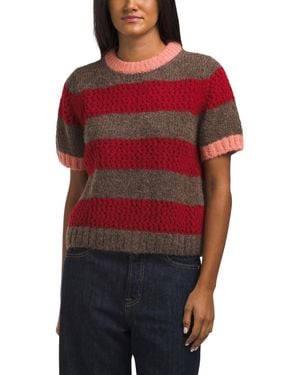 TJ Maxx Peruvian Alpaca Blend Short Sleeve Stripe Sweater, Nylon/Alpaca - Red