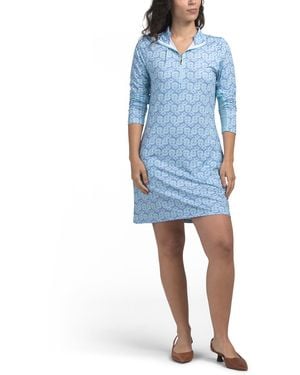 TJ Maxx Long Sleeve Quarter Zip Day Mini Dress For Spandex/Polyester - Blue