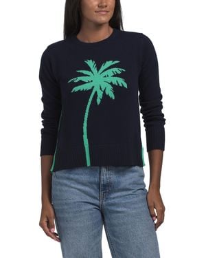 TJ Maxx Cashmere Paradise Palm Tree Crew Neck Sweater - Blue