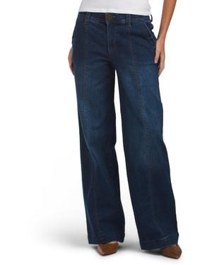 TJ Maxx Ab Tech High Rise Wide Leg Jeans With Center Front Seams For Spandex/Cotton/Polyester - Blue