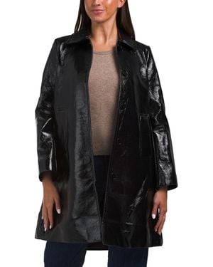 TJ Maxx Faux Patent Leather Arden Swing Coat, Cotton/Polyester/Leather - Black