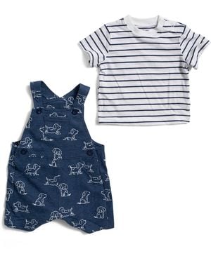 TJ Maxx Newborn Boys 2Pc Puppy Knit Shortall Set, Cotton/Polyester - Blue