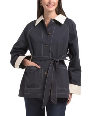 TJ Maxx Contrast Collar Belted Trench Coat, Cotton/Polyester - Gray