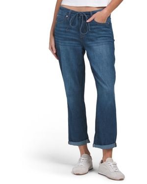 TJ Maxx Slim Drape Boyfriend Belted Jeans For Spandex/Cotton/Polyester - Blue