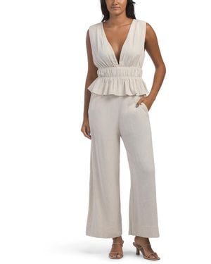 TJ Maxx Peplum Tank Top With Wide Leg Pants For Linen/Rayon - Gray
