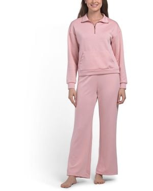 TJ Maxx 2Pc Scuba Quarter Zip Top And Pants Lounge Set For Spandex/Polyester/Rayon - Pink