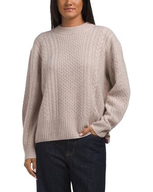 TJ Maxx Cashmere Cable Knit Crew Neck Pull Over Sweater - Natural