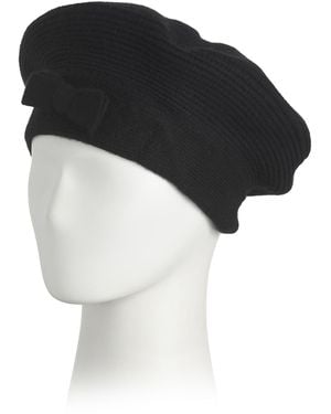 TJ Maxx Cashmere Ribbed Slouchy Hat With Bow For - Black