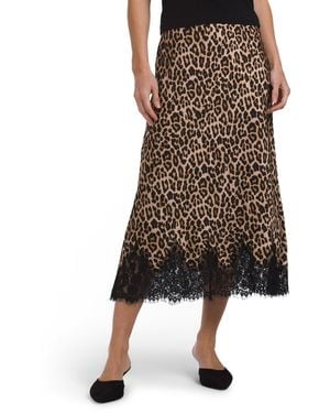 TJ Maxx Printed Satin Skirt Bias Cut With Bottom Lace For Nylon/Polyester - Brown