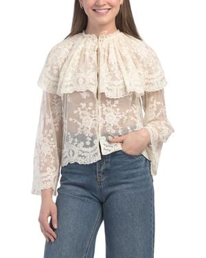 TJ Maxx Woven Lace Top With Cape For Nylon/Cotton - Blue