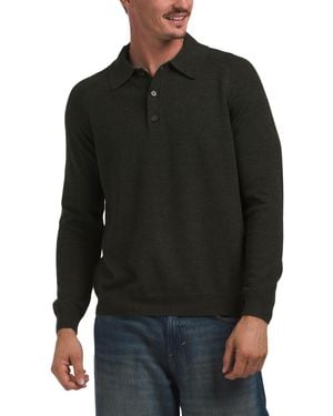 TJ Maxx Merino Wool Saddle Shoulder Long Sleeve Polo Sweater For - Black