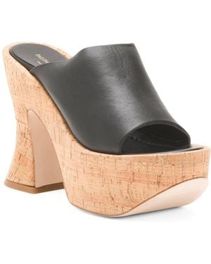 TJ Maxx Leather One Band Conical Platform Heel Mules For - Gray