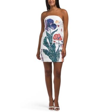 TJ Maxx Strapless Floral Mini Dress For Spandex/Polyester - Blue