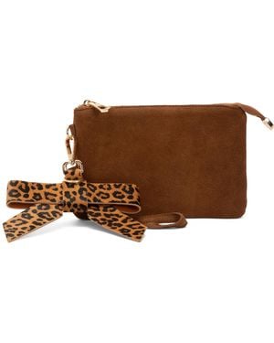 TJ Maxx Suede Wristlet With Bow Hang Off Charm, /Suede - Brown