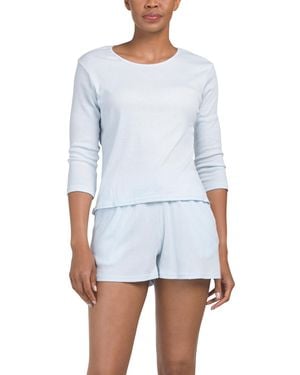 TJ Maxx 2Pc Three-Quarter Sleeve Top And Shorts Lounge Set For Cotton/Polyester - White