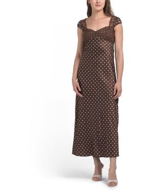 TJ Maxx Polka Dot Lace Trim Satin Dress For Nylon/Cotton/Polyester - Brown