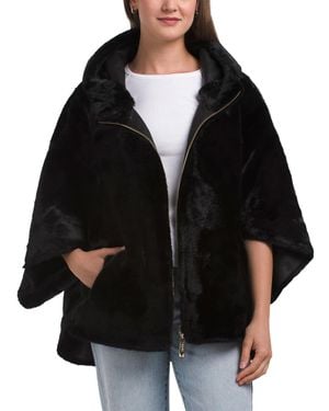 TJ Maxx Reversible Faux Mink Cape With Hood For Polyester/Leather - Black