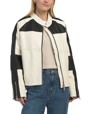 TJ Maxx Color Blocked Moto Jacket, Cotton/Polyester - Blue