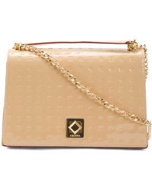 TJ Maxx Patent Leather Chain Crossbody With Flap Over, Leather - Natural