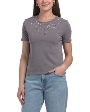 TJ Maxx Short Sleeve Jewel Shirt For Cotton - Gray