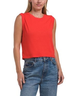 TJ Maxx Johnnie Cropped Crew Neck Tank With Ribbed Trim For Cotton - Red