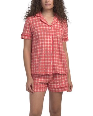 TJ Maxx 2Pc Organic Cotton Plaid Heart Pajama Shorts Set For - Red