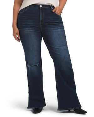 TJ Maxx Plus High Rise Flare Distressed Relaxed Jeans For Spandex/Cotton/Polyester - Blue