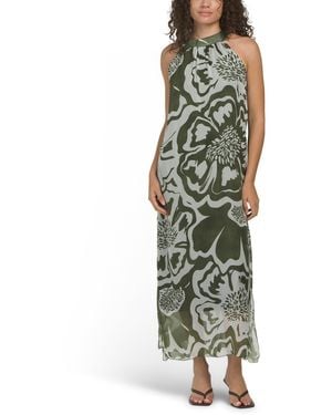 TJ Maxx Halter Neck Printed Maxi Silk Dress For Viscose - Green
