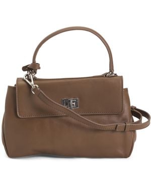 TJ Maxx Leather Billie Double Compartment Mini Satchel With Shoulder Strap - Brown