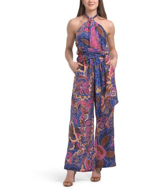 TJ Maxx Palesa Printed Tie Front Halter Jumpsuit For Nylon/Spandex/Polyester - Purple
