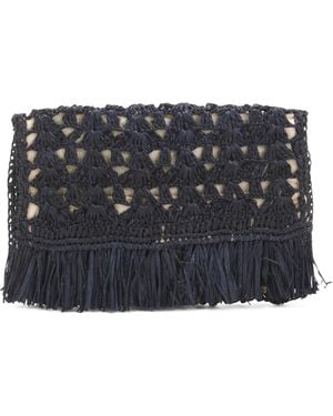 TJ Maxx Denise Hand Crocheted Raffia Clutch, Leather - Black