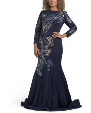 TJ Maxx Long Sleeve Embroidered Mermaid Gown For Polyester - Blue