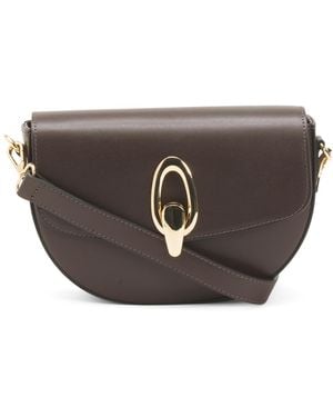 TJ Maxx Leather Oval Hardware Front Flap Crossbody, Leather - Gray