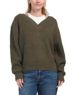 TJ Maxx V-Neck Twofer Pullover Sweater With Tank, Nylon/Polyester/Wool - Green