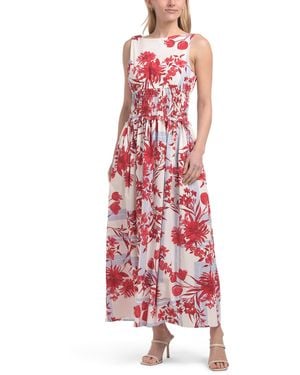 TJ Maxx Sleeveless Smocked Waist Floral Stripe Maxi Dress For Cotton/Rayon - Red