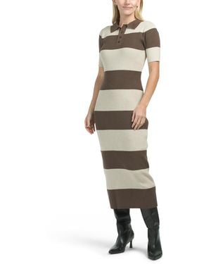 TJ Maxx Ribbed Striped Polo Sweater Midi Dress For Nylon/Polyester/Viscose - Metallic