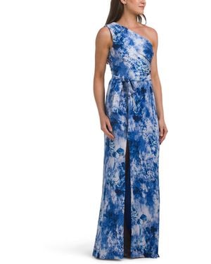 TJ Maxx One Shoulder Floral Gown For Spandex/Polyester - Blue