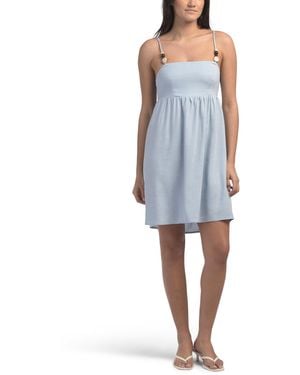 TJ Maxx Linen Blend Summer Bead Mini Dress For Linen/Rayon - Blue
