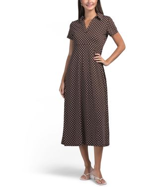 TJ Maxx Collared Polka Dot Midi Dress For Spandex/Polyester - Brown
