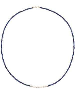 TJ Maxx 14Kt Lapis And Baroque Pearl Necklace - Metallic