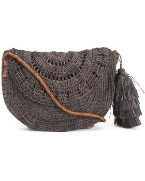 TJ Maxx Small Lila Crocheted Raffia Crossbody With Strap And Tassels For - Gray