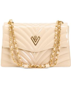 TJ Maxx Patent Leather Quilted Crossbody With Chain Strap For Leather - Natural