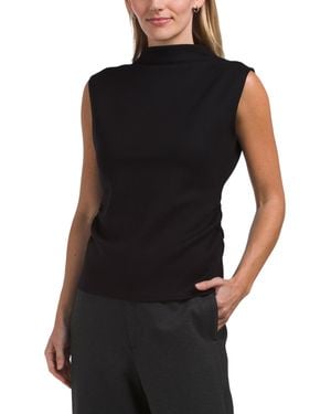 TJ Maxx Funnel Neck Tank Top With Side Ruching For Polyester/Viscose - Black