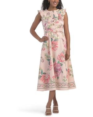 TJ Maxx Flutter Sleeve Denim Dress For Cotton/Polyester - Pink