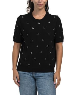 TJ Maxx Rosalyn Rhinestone Embellished Crew Neck Sweater, Nylon/Wool/Viscose - Black