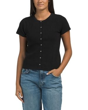 TJ Maxx Boyfriend Waffle Cap Sleeve Cardigan For Nylon/Rayon - Black