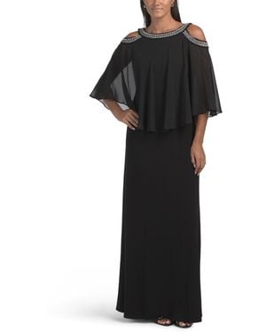 TJ Maxx Beaded Cold Shoulder Gown For Spandex/Polyester - Black