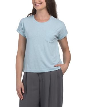 TJ Maxx Short Sleeve Crew Neck T-Shirt With Pocket For Spandex/Modal/Cotton - Blue